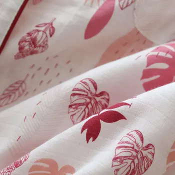 Medvilnės Moterų Pižama Nustatyti Ekologinio draugiškas Dvigubos Medvilnės Verpalų Trumpas Sleepwear Palmių Lapų Spausdinimo Kvėpuojantis Namų Kostiumas Vasarai
