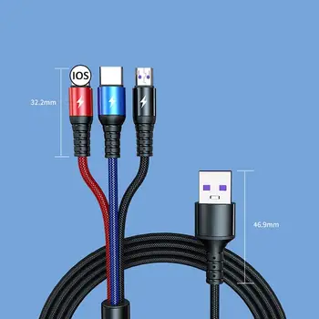 3 In 1, 5A Greitas USB Įkrovimo Kabelis 8 Pin Tipas C Micro USB Super Charge Cable For IPhone 11 12 Pro Max 
