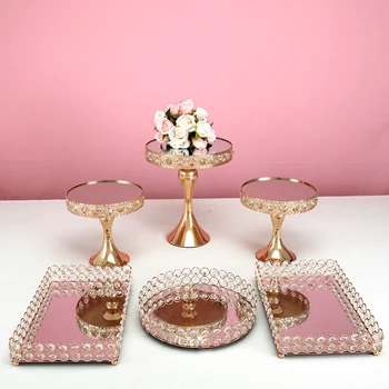 3 -9pcs Gold Crystal tortas stovi rinkiniai, keksas, saldus stalo saldainiai baras, stalo dekoravimo su kristalinės plokštelės