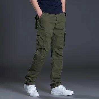Vyriški Krovinių Kelnės Atsitiktinis Multi Kišenės Armijos Tiesiai Elastingumą Karinės Didelio Dydžio Tactical Kelnes Outwear Kelnės Ilgos Kelnės