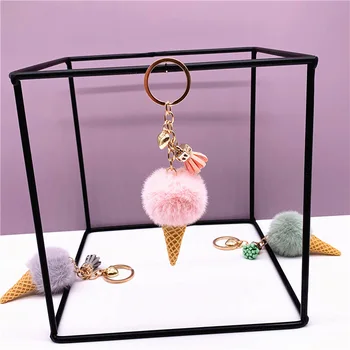 Ledų keychain mielas maišelį animacinių filmų pliušinis pakabukas kūgio automobilio raktų grandinės žiedas plaukų kamuolys, kūrybos dovana, priedai moteris