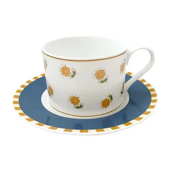 Puikus retro prancūzijos sodo stilius Daisy keramikos su šaukšteliu kavos puodelio pieno plokštės rinkinys popietės arbata, pusryčiai plokštė