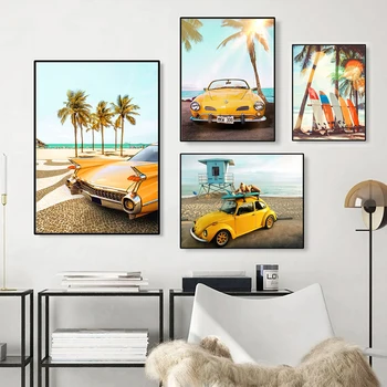 Kokoso Medis Mergina Geltona Automobilio Saulės Paplūdimio Kėdės Naršyti Plakatai Ir Spausdina Sienos Meno Tapybos Drobės Sienos Nuotraukas Namo Kambario Dekoro