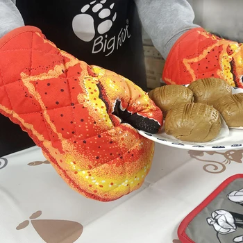 3D Heatproof Pirštinė Virtuvė, Valgių gaminimas Mikrobangų Krosnelė Mitt Izoliuoti neslidus Pirštinės Krabų / Žuvies Formos Sustorėjimas Medvilnės Orkaitės Pirštinės
