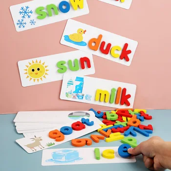 Vaikų anglų kalbos Rašybos Blokai Žaislas Gyvūnų Pažinimo Įspūdį anglų Apšvietos Ankstyvojo Ugdymo, Mokymosi Žaislai