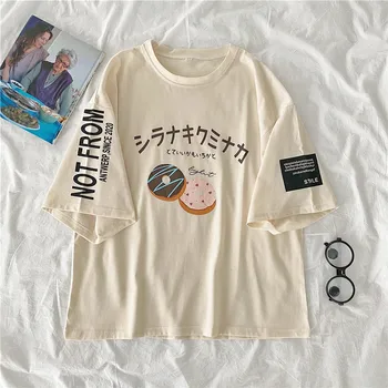 Harajuku Japonijos raidžių Marškinėliai Moterims Vasarą Naujas plonos medvilnės Atsitiktinis Negabaritinių Laisvi marškinėliai korėjos O Kaklo moteris tshirts Viršūnės