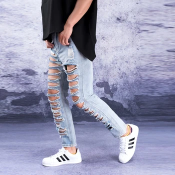 Skylę jeans vyriški vasaros tendencija devynių taškų kelnes banga prekės didelę skylę perdėti super skylę džinsinio audinio kelnės gatvės