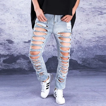 Skylę jeans vyriški vasaros tendencija devynių taškų kelnes banga prekės didelę skylę perdėti super skylę džinsinio audinio kelnės gatvės