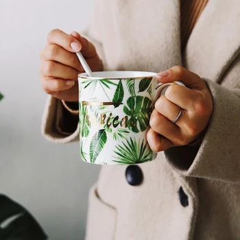 Žalia Aukso Smūgių Plat Porceliano Kavos Latte Puodelis Spausdinimo Teacup Keramikos Arbatos Puodelio Kaulų Kinija Vandens Gėrimas Ware