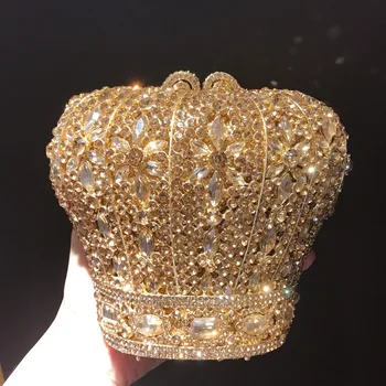 Royal Crown Formuoti Moterų Vakare Minaudiere Krepšys Moterų Kristalų Sankabos Metalo Kietąjį Atveju Šalis Kokteilis Piniginės ir Rankinės