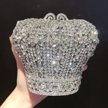 Royal Crown Formuoti Moterų Vakare Minaudiere Krepšys Moterų Kristalų Sankabos Metalo Kietąjį Atveju Šalis Kokteilis Piniginės ir Rankinės