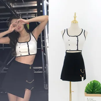 Kpop korėjos Įžymybė 2021 m. vasarą naujų streetwear seksualus, dviejų dalių sijonas ir top set moterų mados korėjos prarasti pasėlių viršuje ir sijonas
