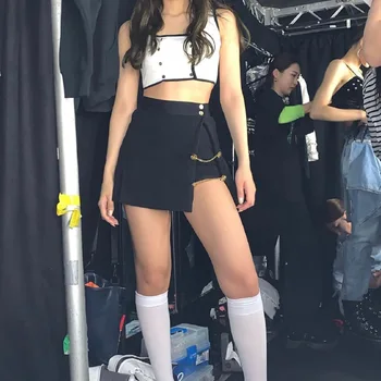 Kpop korėjos Įžymybė 2021 m. vasarą naujų streetwear seksualus, dviejų dalių sijonas ir top set moterų mados korėjos prarasti pasėlių viršuje ir sijonas