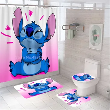 Disney 3D Lilo Dygsnio Vonios kambarys Dušo Užuolaidos Vandeniui Užuolaidos Vonios kambarys su Kabliu Nustatyti Minkštas ir Vonios Tualeto Kilimėlis kiliminė danga, Kilimai