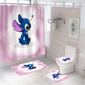 Disney 3D Lilo Dygsnio Vonios kambarys Dušo Užuolaidos Vandeniui Užuolaidos Vonios kambarys su Kabliu Nustatyti Minkštas ir Vonios Tualeto Kilimėlis kiliminė danga, Kilimai