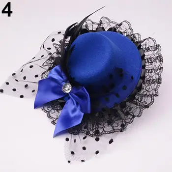 2021 Naujas Lady Mini Top Hat Bžūp Bowknot Dekoro Nėrinių Fascinator Plaukų Įrašą Kostiumas Priedų