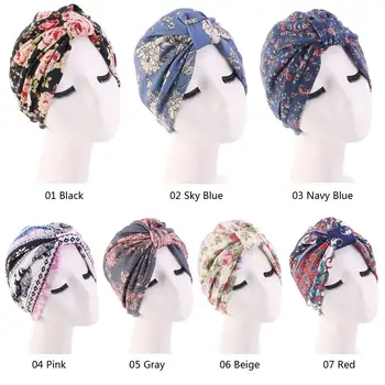 Moterų Chemo Bžūp Vėžio Skrybėlę Gėlių Spausdinti Musulmonų Plaukų Skara Galvos Turbaną Wrap Padengti Skullies & Beanies