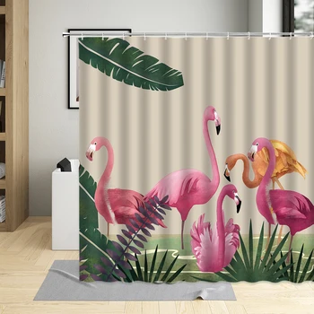 Pink Flamingo Dušo Užuolaidos Gražus Gražių Animacinių Filmų Rankomis Dažyti Spausdinimo Modelis Vonios Vandeniui Skalbti Su Kabliu