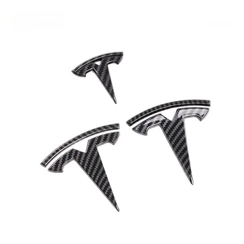 Už Tesla model 3 Priekinės Logotipas Vairas logotipą, Galiniai logotipo Lipdukas Anglies Pluošto ABS Modelis 3 Automobilių Priekiniai Galiniai Lipdukas Priedai