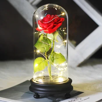 Grožio Ir Žvėrys Raudonos Rožės Dirbtinių Gėlių LED Šviesos Stiklo Kupolas Vestuvių Dekoro Valentino Romantiškas Moteris Dovanų Idėjos
