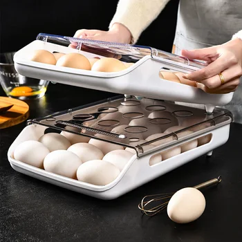 Kūrybinis automatinis pasipriešinimo kiaušinių dėžutės virtuvės šaldytuvas kiaušinių laikymo dėžutė namų skaidrus stalčius, kiaušinių dėklas karšto organizatorius