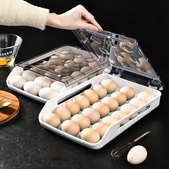 Kūrybinis automatinis pasipriešinimo kiaušinių dėžutės virtuvės šaldytuvas kiaušinių laikymo dėžutė namų skaidrus stalčius, kiaušinių dėklas karšto organizatorius