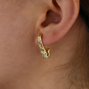 Aukštos kokybės mikro nutiesti Kubinis cirkonis spalvinga cz saugos pin dizaino atidaryti smeigtukai elegantiškas moterų mados auskarai