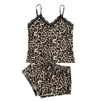 MIARHB Leopard Seksualus Pajama Moterų Pižamos Sleepwear pizama damska Moterų Satino naktiniai drabužiai, apatinis Trikotažas pijama de mujer Apatiniai