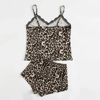 MIARHB Leopard Seksualus Pajama Moterų Pižamos Sleepwear pizama damska Moterų Satino naktiniai drabužiai, apatinis Trikotažas pijama de mujer Apatiniai