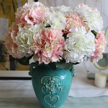 Naujas 5 Šakutės Vadovų Dirbtinės Gėlės Hydrangea Puokštė Šilko Gėlių Nekilnojamojo Touch Netikrą Gėlių Į 