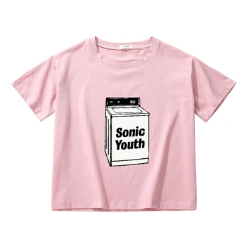 Sonic jaunimo roko grupė cottton trumpi marškinėliai moterims apkarpyti viršūnes derliaus korėjos marškinėliai moterims vasaros viršūnes tee harajuku drabužiai
