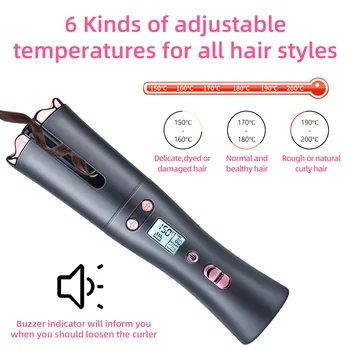 Automatinis Plaukų Curle Nešiojamų Bevielis USB Elektriniai Plaukų Garbanoti Lazdelė Roller Geležies su 3 Temperatūros Nustatymai, Laikmatis, LCD Displėjus