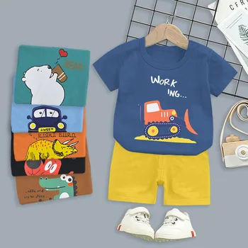 Naujas 2021 m. Vaikų Berniukų, Mergaičių Vasaros Drabužių Rinkiniai Mielas Animacinių filmų O-kaklo trumpomis Rankovėmis T-Shirt Viršūnės su Šortai Bamblys Kūdikių Pižama Komplektas