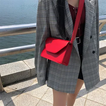 Naujas Atvykti 2021 Moterų Pu Oda raudona Pečių Krepšiai, Merginos Trumpas Atvartu Moterų Atsitiktinis Messenger Peties rankinę dizaineris maišą