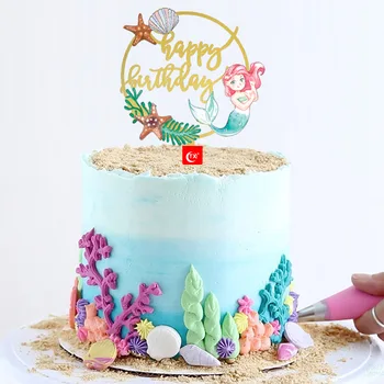 Vandenyno Shell Arylic Happy Birthday Cake Toppers Undinė Dažytos Akrilo Tortas Šaligatvio Vaikams Gimtadienio Torto Kepimo Dekoras