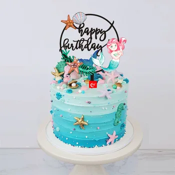 Vandenyno Shell Arylic Happy Birthday Cake Toppers Undinė Dažytos Akrilo Tortas Šaligatvio Vaikams Gimtadienio Torto Kepimo Dekoras
