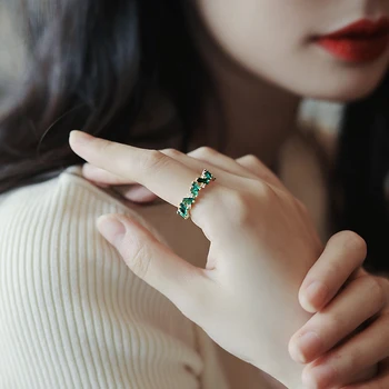 2021 Naujas Prabangus Green Crystal Aukso Žiedus Neo Gotikinio Merginos Piršto Seksualus Papuošalai Vestuves Nustatyti Priedai Žiedai Moteris