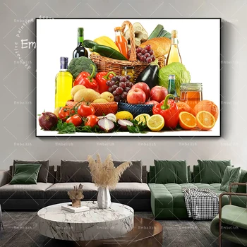 1 Vnt Šviežių Vaisių Ir Daržovių Krepšelis Virtuvės Namų Dekoro Sienos Meno Plakatai Kambarį Restoranas Drobės Paveikslai