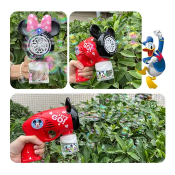 Disney Mickey Minnie penkių skylių bubble gun vaikų burbulo pūtimo mašina vasaros didelės talpos burbulas žaislas