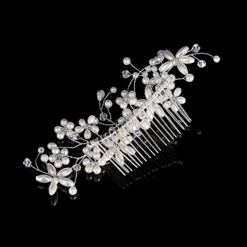 Naujai Senovinių Vestuvių Gėlių Nuotakos Pearl Gėlių Kristalų Staigius Bridesmaid Įrašus Pusėje Šukos Tiara Plaukų Aksesuarai, Papuošalai (3