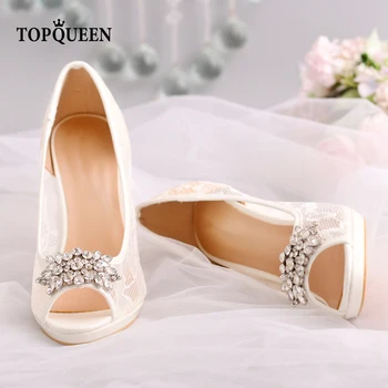 TOPQUEEN-A16 Nuotakos Sandalai Gražus Baltos spalvos Nėrinių Suknelė Peep Toewedding batai pamergės Šalies Vakarą DressPinkage