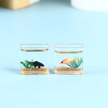 1PC Lėlių Miniatiūriniai Stiklo Žuvų Bakas Dubenį Akvariumas Lėlės Namas Namo Ornamentu Žaislas Atsitiktine Spalva