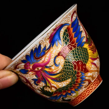 Keramikos Meistras Taurės Vieno Puodelio Emalio Nudažyti Aukso Drakonas 