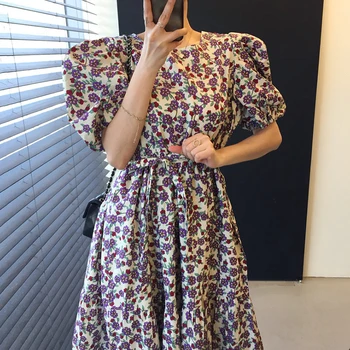 Korejpaa Moterų Suknelė 2021 Korėjos Mados Chic Vasaros Žalia Gėlė Aikštėje Nėrinių Kaklo Iki Juosmens, Palaidi Pynimas Suknelės Ilgai Vestido