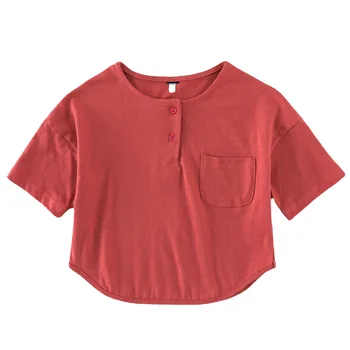 7125 Marškinėliai Vaikai Paprasta Visų Rungtynių Berniukų T Marškinėliai Kieto Spalvų Mergaičių Viršūnes trumpomis Rankovėmis T-shirt Vasarą Naujų Mergaičių T Shirts Komplektai