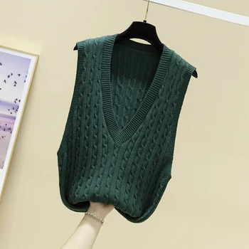 2021 pavasarį ir Rudenį Naujų korėjos Megztinis liemenė megztinis moterų prarasti berankovė liemenė liemenė mados