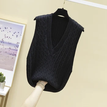 2021 pavasarį ir Rudenį Naujų korėjos Megztinis liemenė megztinis moterų prarasti berankovė liemenė liemenė mados