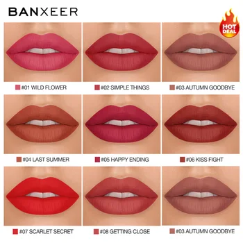 BANXEER Matinis 8 Spalvų Lūpų Blizgesys Švelnus Lūpų Skystas Matinis atsparus Vandeniui Lip Tint Full & turtingas Seksualus Lūpų Makiažas Kosmetikos