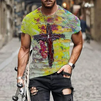 Kryžiaus 3D Print T Shirt Vyrams Elementai, Gatvės Stiliaus trumpomis Rankovėmis Tendencija Tees Moterų Vasaros Mados Kietas Vyrų Hip-Hop T Shirts