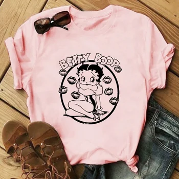 Animacinių filmų Betty Boop Spausdinti Retro marškinėliai Atsitiktinis Moterų Juokinga Grafinis Tee moteriški marškinėliai Moteriška 2021 M. Vasaros Rožinės spalvos Trumpas Rankovės